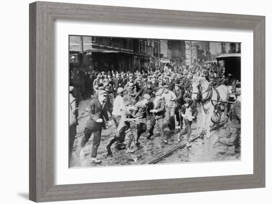 Workers Storm Car In Philadelphia Transportation Strike-null-Framed Art Print