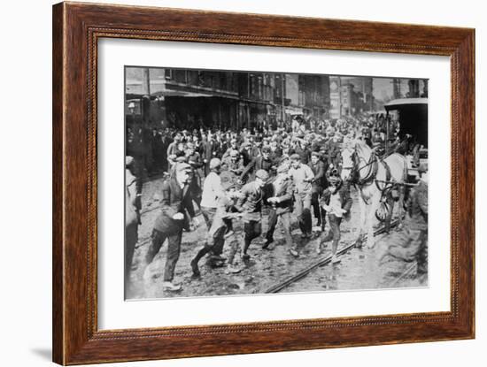 Workers Storm Car In Philadelphia Transportation Strike-null-Framed Art Print