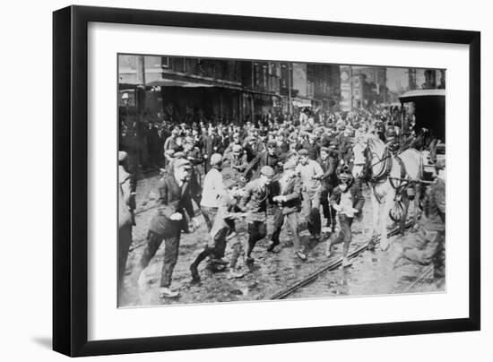 Workers Storm Car In Philadelphia Transportation Strike-null-Framed Art Print