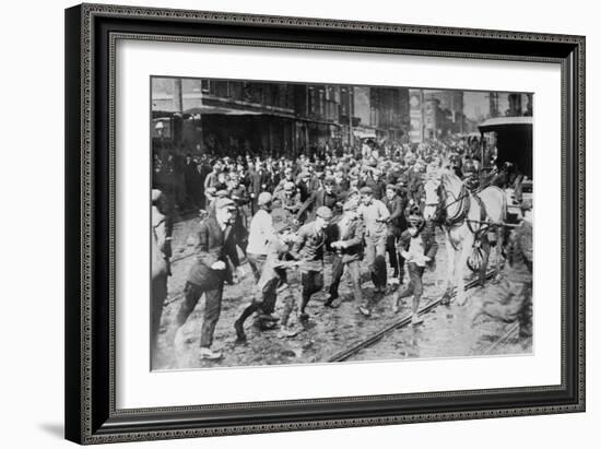 Workers Storm Car In Philadelphia Transportation Strike-null-Framed Art Print