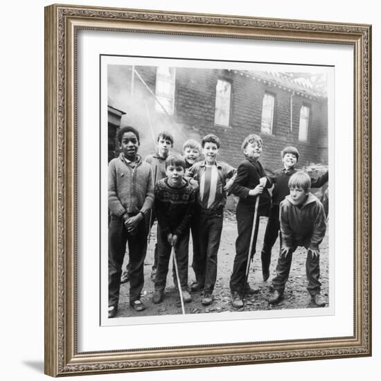 Working Class Children in Sheffield Playing in the Street-Henry Grant-Framed Photographic Print