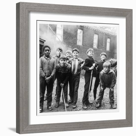 Working Class Children in Sheffield Playing in the Street-Henry Grant-Framed Photographic Print