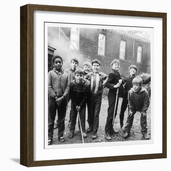 Working Class Children in Sheffield Playing in the Street-Henry Grant-Framed Photographic Print