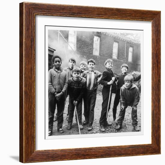 Working Class Children in Sheffield Playing in the Street-Henry Grant-Framed Photographic Print