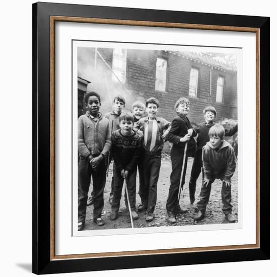 Working Class Children in Sheffield Playing in the Street-Henry Grant-Framed Photographic Print