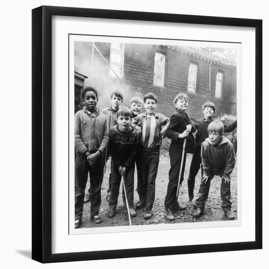 Working Class Children in Sheffield Playing in the Street-Henry Grant-Framed Photographic Print