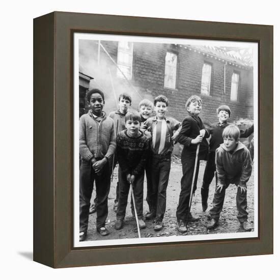 Working Class Children in Sheffield Playing in the Street-Henry Grant-Framed Premier Image Canvas