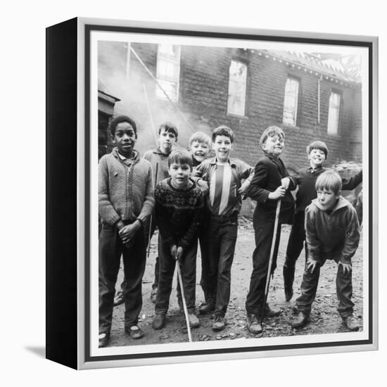 Working Class Children in Sheffield Playing in the Street-Henry Grant-Framed Premier Image Canvas