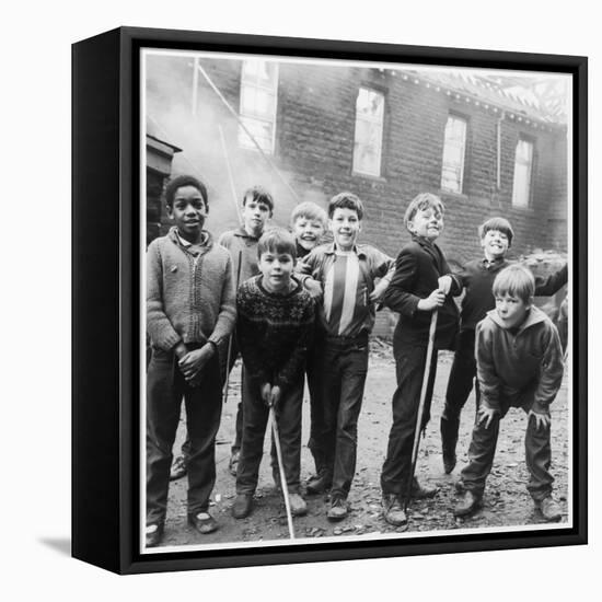 Working Class Children Playing Together in Sheffield-Henry Grant-Framed Premier Image Canvas