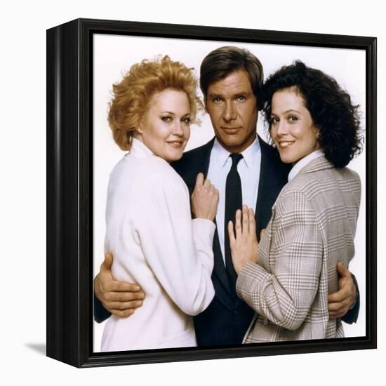 Working Girl by MikeNichols with Harrison Ford, Melanie Griffith and Sigourney Weaver, 1988 (photo)-null-Framed Stretched Canvas