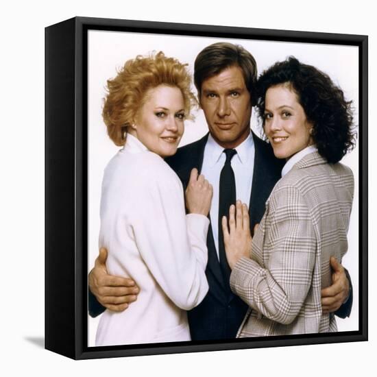 Working Girl by MikeNichols with Harrison Ford, Melanie Griffith and Sigourney Weaver, 1988 (photo)-null-Framed Stretched Canvas