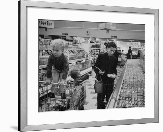 Working Mother Jennie Magill Shopping with Her Children at the Super Market-null-Framed Photographic Print