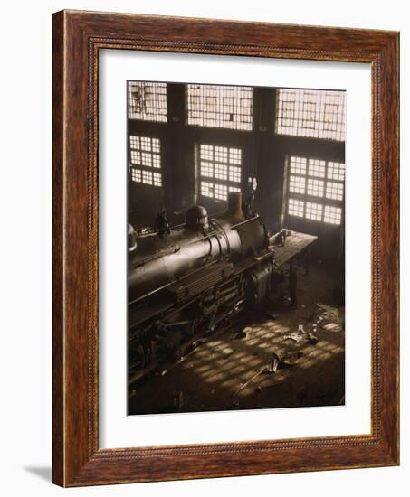 Working on a locomotive at the 40th Street railroad shops, Chicago, 1942-Jack Delano-Framed Giclee Print