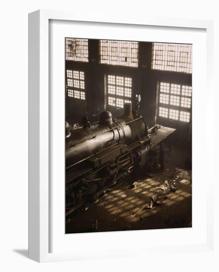 Working on a locomotive at the 40th Street railroad shops, Chicago, 1942-Jack Delano-Framed Giclee Print