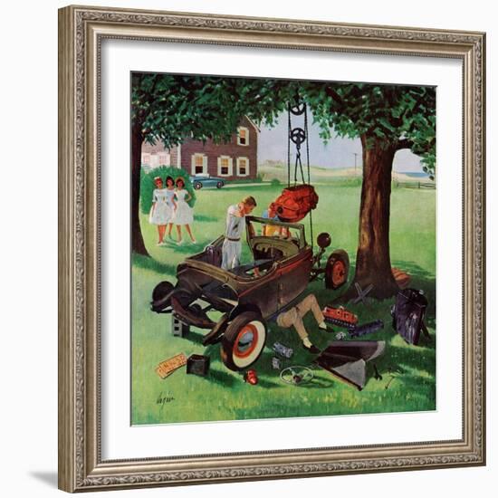 "Working on the Jalopy," July 15, 1961-George Hughes-Framed Giclee Print