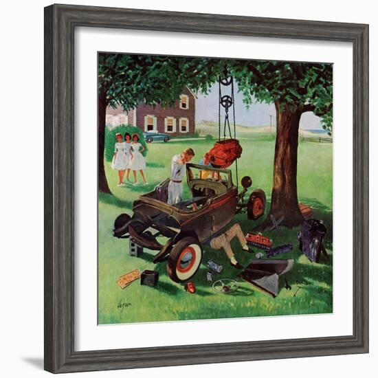 "Working on the Jalopy," July 15, 1961-George Hughes-Framed Giclee Print