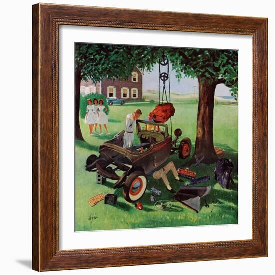 "Working on the Jalopy," July 15, 1961-George Hughes-Framed Giclee Print