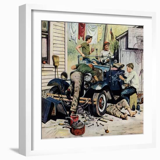 "Working on the Jalopy", May 20, 1950-Stevan Dohanos-Framed Giclee Print