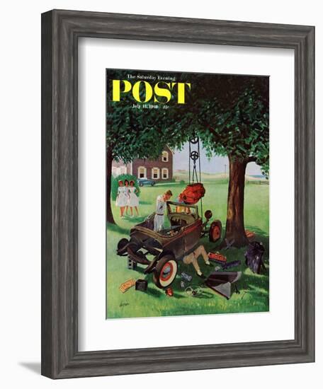 "Working on the Jalopy," Saturday Evening Post Cover, July 15, 1961-George Hughes-Framed Giclee Print