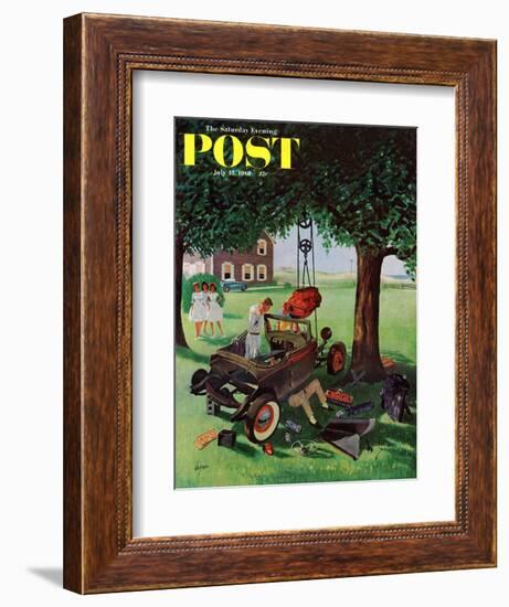 "Working on the Jalopy," Saturday Evening Post Cover, July 15, 1961-George Hughes-Framed Giclee Print