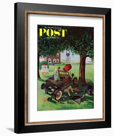 "Working on the Jalopy," Saturday Evening Post Cover, July 15, 1961-George Hughes-Framed Giclee Print