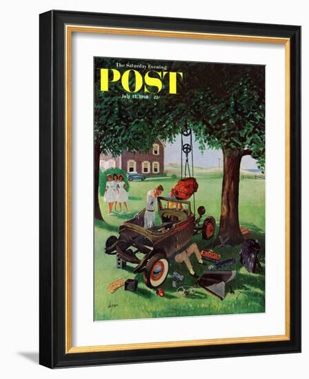 "Working on the Jalopy," Saturday Evening Post Cover, July 15, 1961-George Hughes-Framed Giclee Print