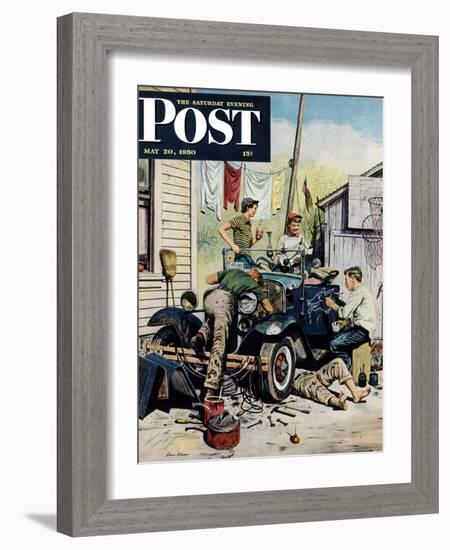 "Working on the Jalopy" Saturday Evening Post Cover, May 20, 1950-Stevan Dohanos-Framed Giclee Print