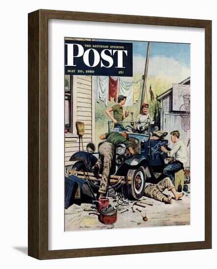 "Working on the Jalopy" Saturday Evening Post Cover, May 20, 1950-Stevan Dohanos-Framed Giclee Print