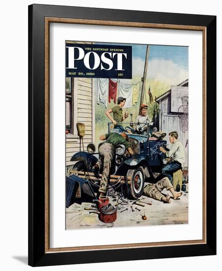 "Working on the Jalopy" Saturday Evening Post Cover, May 20, 1950-Stevan Dohanos-Framed Giclee Print