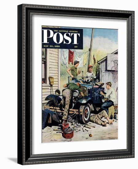 "Working on the Jalopy" Saturday Evening Post Cover, May 20, 1950-Stevan Dohanos-Framed Giclee Print