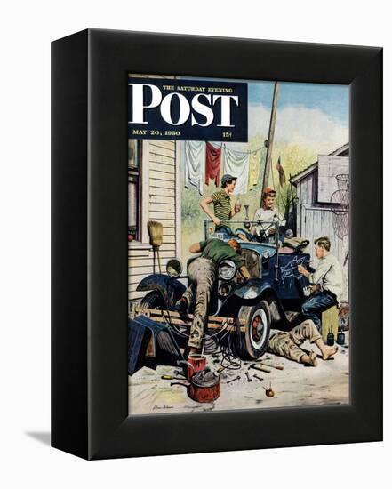 "Working on the Jalopy" Saturday Evening Post Cover, May 20, 1950-Stevan Dohanos-Framed Premier Image Canvas