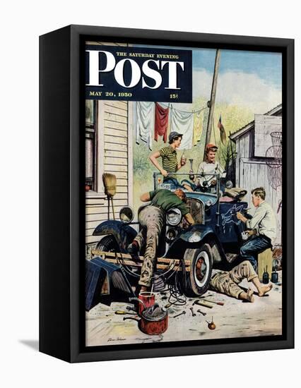 "Working on the Jalopy" Saturday Evening Post Cover, May 20, 1950-Stevan Dohanos-Framed Premier Image Canvas