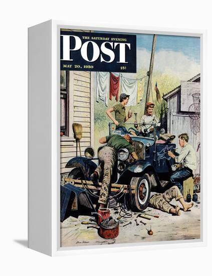 "Working on the Jalopy" Saturday Evening Post Cover, May 20, 1950-Stevan Dohanos-Framed Premier Image Canvas