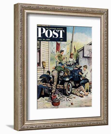 "Working on the Jalopy" Saturday Evening Post Cover, May 20, 1950-Stevan Dohanos-Framed Giclee Print