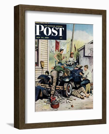 "Working on the Jalopy" Saturday Evening Post Cover, May 20, 1950-Stevan Dohanos-Framed Giclee Print