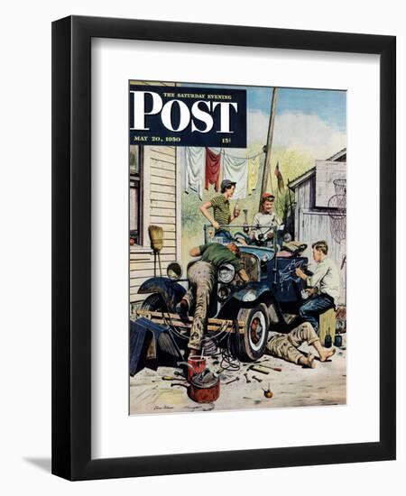 "Working on the Jalopy" Saturday Evening Post Cover, May 20, 1950-Stevan Dohanos-Framed Giclee Print