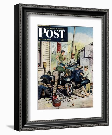 "Working on the Jalopy" Saturday Evening Post Cover, May 20, 1950-Stevan Dohanos-Framed Giclee Print