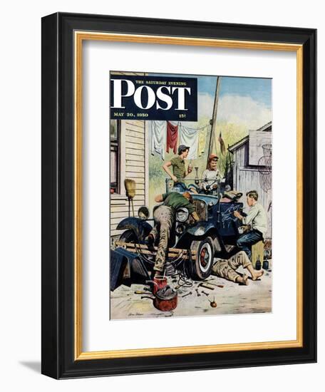 "Working on the Jalopy" Saturday Evening Post Cover, May 20, 1950-Stevan Dohanos-Framed Giclee Print