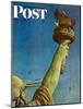 "Working on the Statue of Liberty" Saturday Evening Post Cover, July 6,1946-Norman Rockwell-Mounted Premium Giclee Print