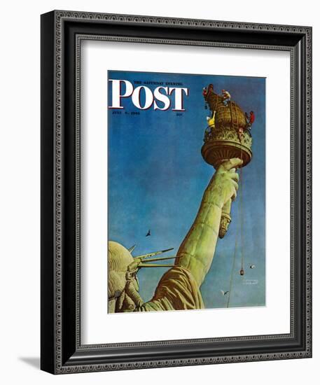 "Working on the Statue of Liberty" Saturday Evening Post Cover, July 6,1946-Norman Rockwell-Framed Giclee Print