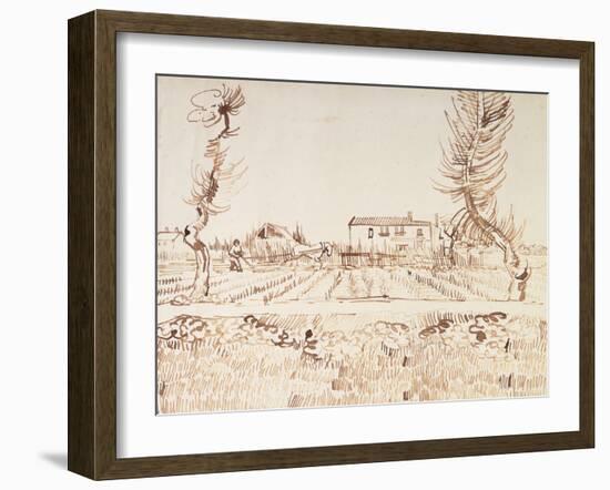 Working the Fields at Arles; Laboureur Dans Les Champs a Arles, 1888-Vincent van Gogh-Framed Giclee Print