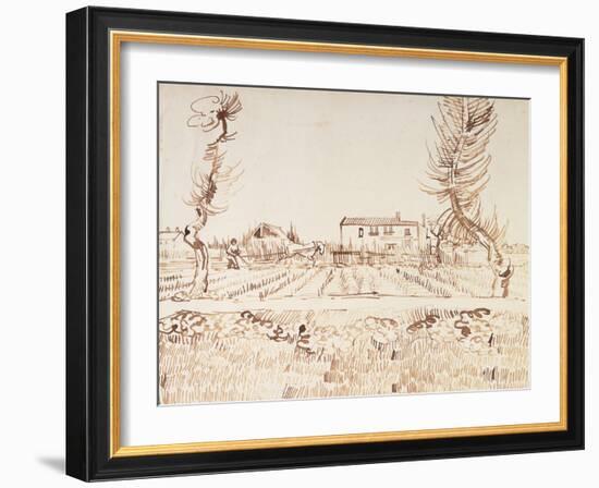 Working the Fields at Arles; Laboureur Dans Les Champs a Arles, 1888-Vincent van Gogh-Framed Giclee Print