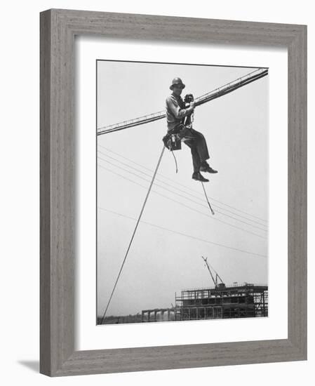 Workman at Shawnee Steam Plant Working on Telephone Wires-Ralph Crane-Framed Photographic Print