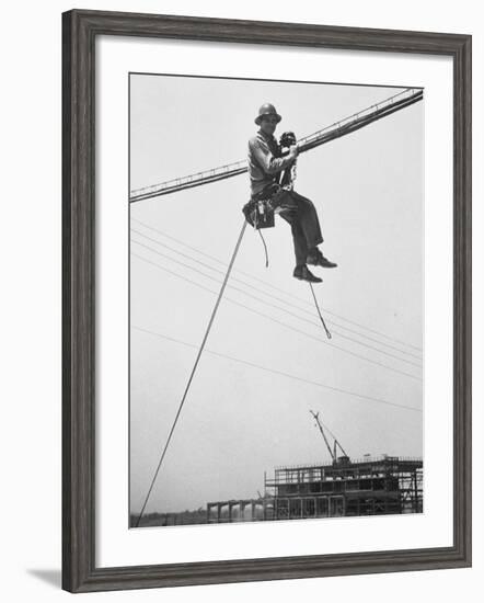 Workman at Shawnee Steam Plant Working on Telephone Wires-Ralph Crane-Framed Photographic Print