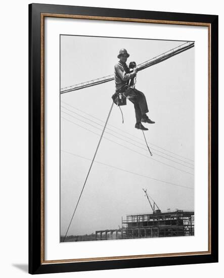 Workman at Shawnee Steam Plant Working on Telephone Wires-Ralph Crane-Framed Photographic Print