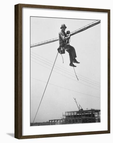 Workman at Shawnee Steam Plant Working on Telephone Wires-Ralph Crane-Framed Photographic Print