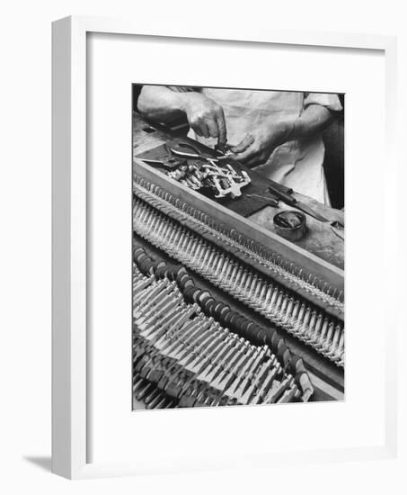 Workman Installing Some of the Whippens, Shanks and Hammers at the Steinway Piano Factory-Margaret Bourke-White-Framed Premium Photographic Print