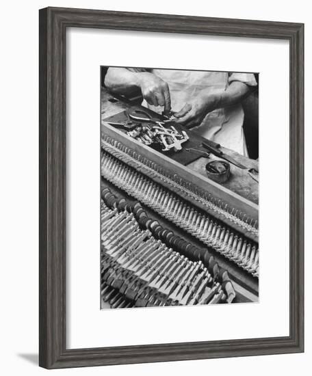 Workman Installing Some of the Whippens, Shanks and Hammers at the Steinway Piano Factory-Margaret Bourke-White-Framed Premium Photographic Print