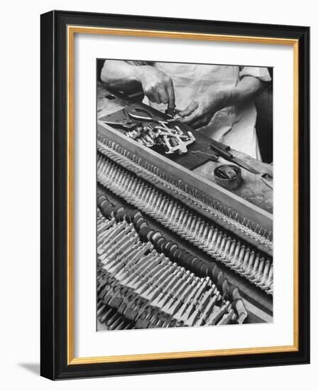 Workman Installing Some of the Whippens, Shanks and Hammers at the Steinway Piano Factory-Margaret Bourke-White-Framed Premium Photographic Print