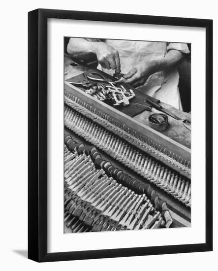 Workman Installing Some of the Whippens, Shanks and Hammers at the Steinway Piano Factory-Margaret Bourke-White-Framed Photographic Print